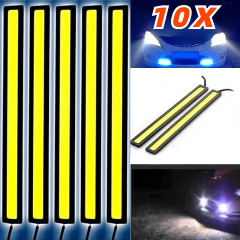 10 pçs 17cm led drl à prova dwaterproof água condução luzes diurnas tira 12v cob led carro listras de alumínio luzes