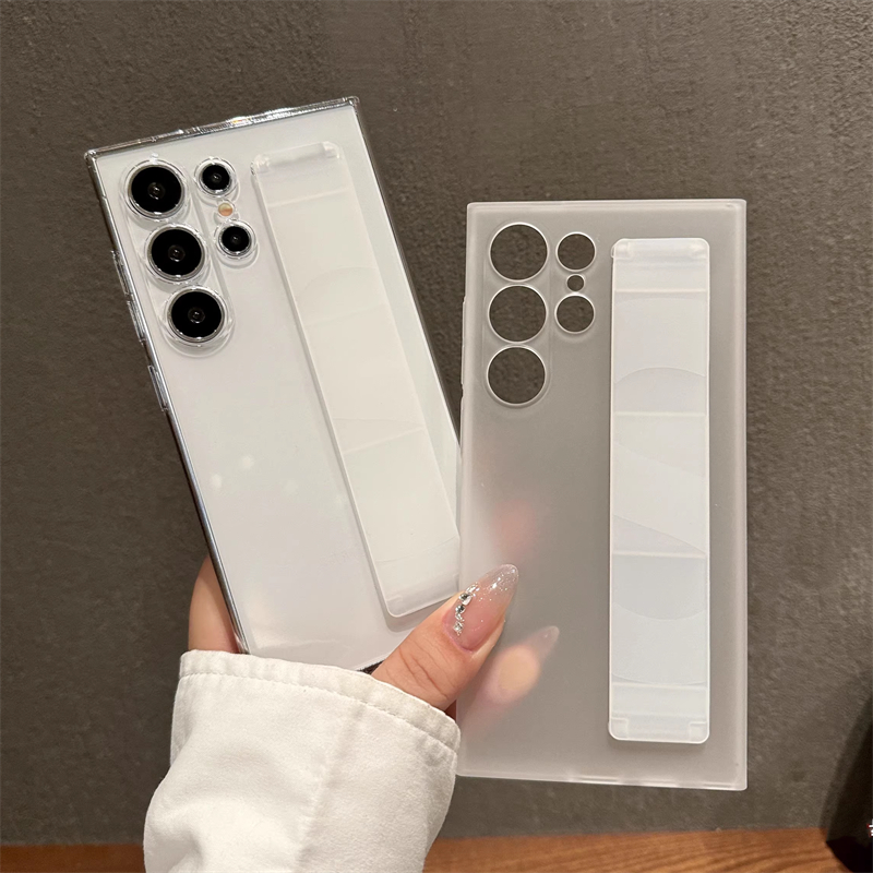 Funda de lujo ultrafina de silicona elástica mate con correa para la muñeca a prueba de golpes para Samsung S25 S24 S23 Ultra S25 Plus PC cubierta transparente dura