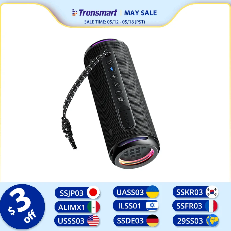 Tronsmart T7 Lite Bluetooth Speaker Enhanced Bass Portable Speaker with 24H Playtime, APP Control, IPX7 Waterproof for Camping