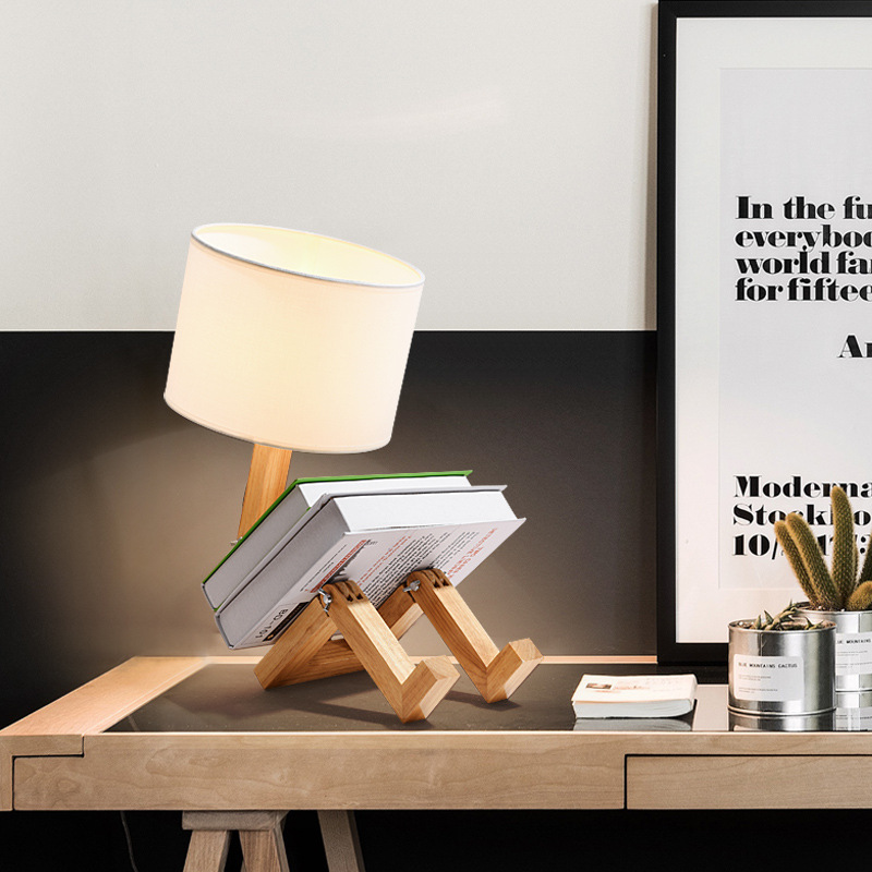 Lampu Meja Manusia Kayu Model Nordic Kap Lampu Rak Buku Lampu Malam Desain Baru Номой Свет Lumiere De La Nu Nachtlicht