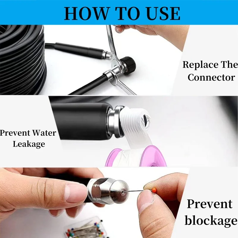 High Pressure Cleaning Machine Pipeline Sewage Dredging Cleaning Hose, Sewer Drainage Spray Kit, Rotary Nozzle, For Karcher