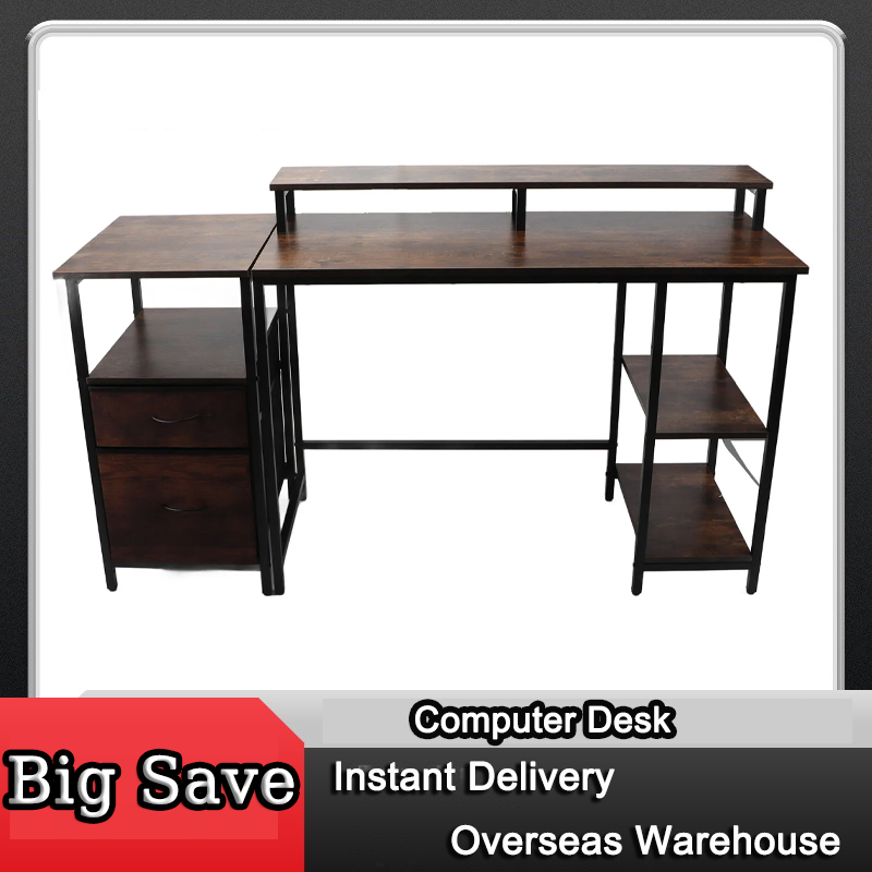 Mesa de computador para escritório doméstico Mesa de computador industrial Mesa de computador vintage com prateleira elevada para escritório doméstico