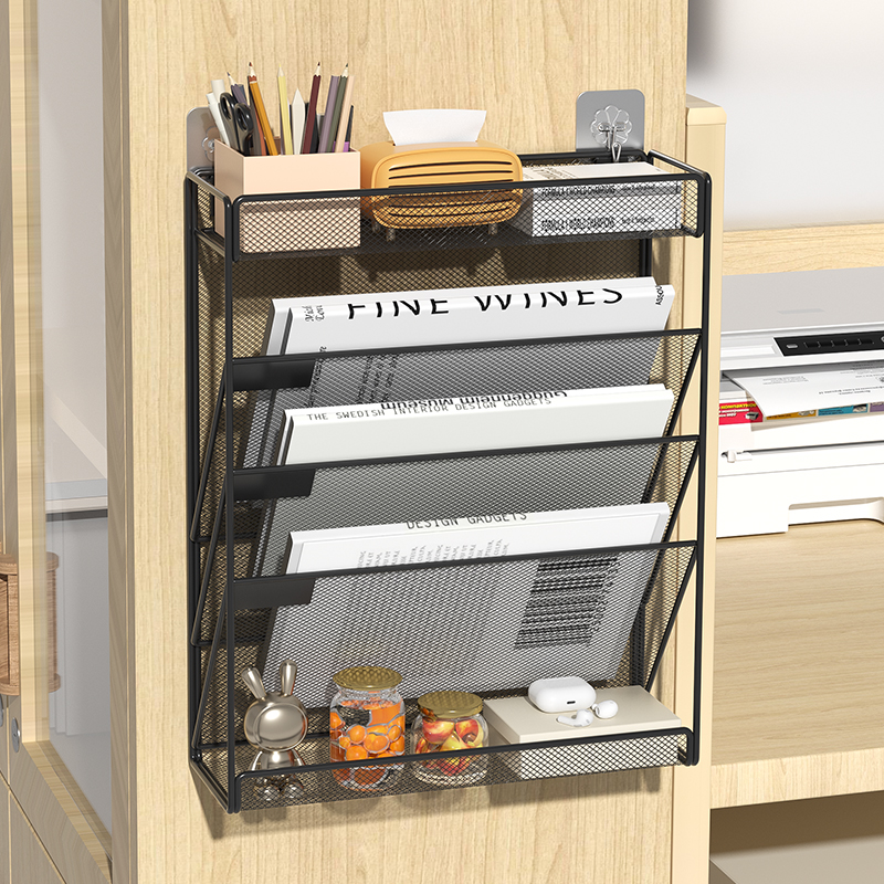 Desk File Organizer Mesh 5-Tier, Hanging Wall Mount Document Organization Stand, Desktop Vertical Mail Paper Folder Holder Rack