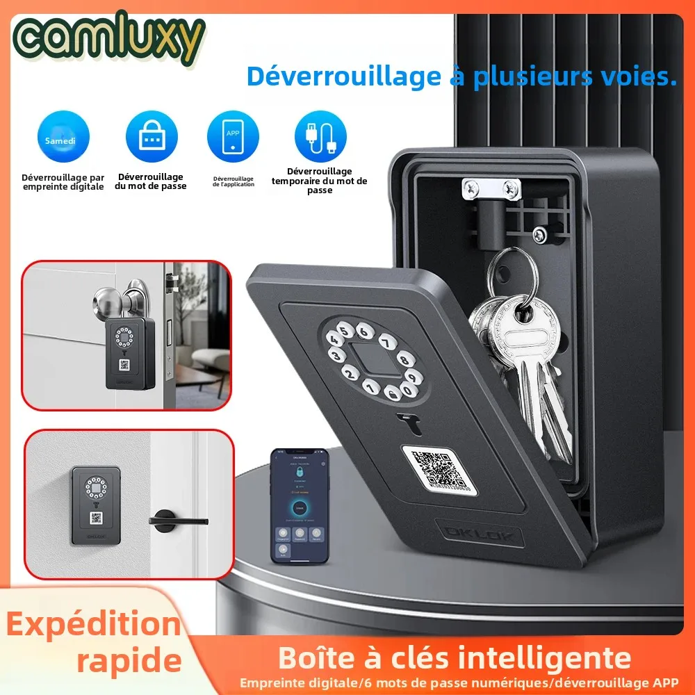 Camluxy boîte à clés intelligente clé de verrouillage de stockage de sécurité d'empreintes digitales 6 Code de mot de passe numérique boîte de sécurité Code combiné déverrouillage de carte IC