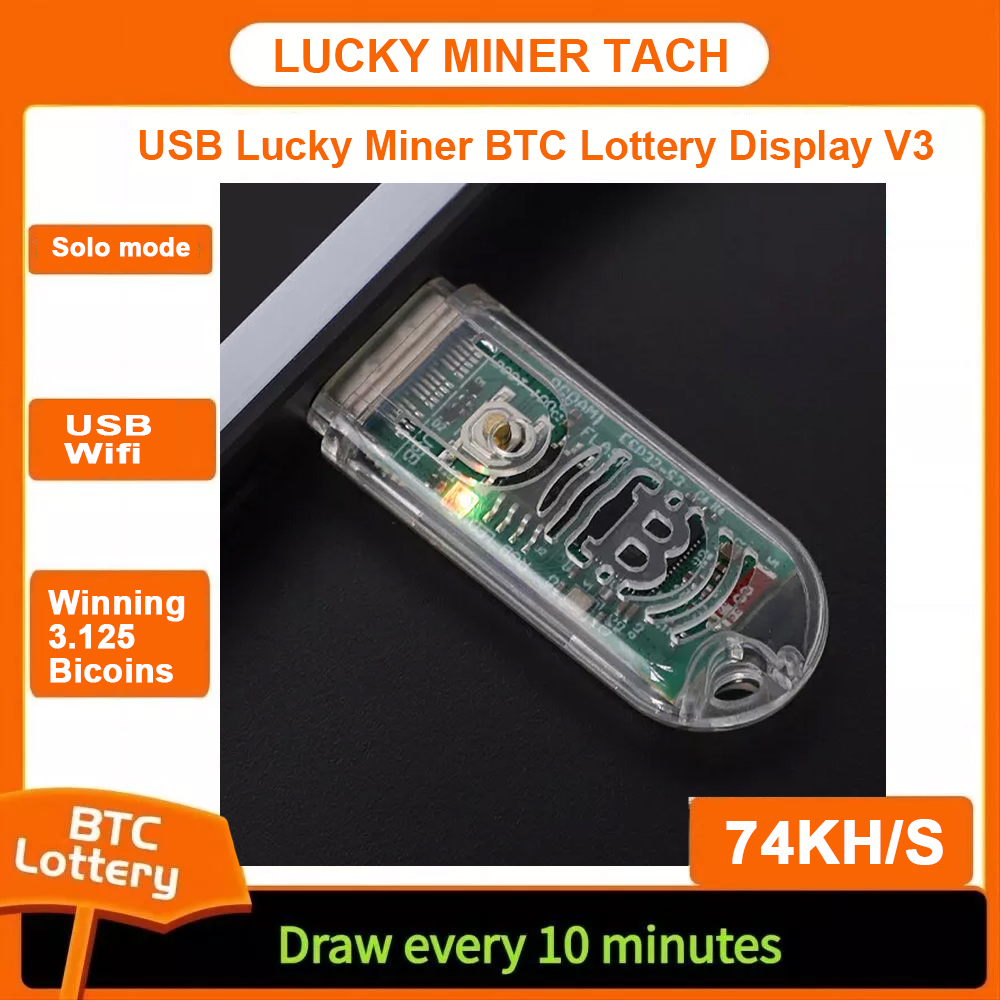 Bitcoin Miner USB Lucky Miner LV03 Crypto Solo Miner Mini 74KH/S hogar silencioso USB ASIC Bitcoin máquina de minería V3 dispositivo de lotería
