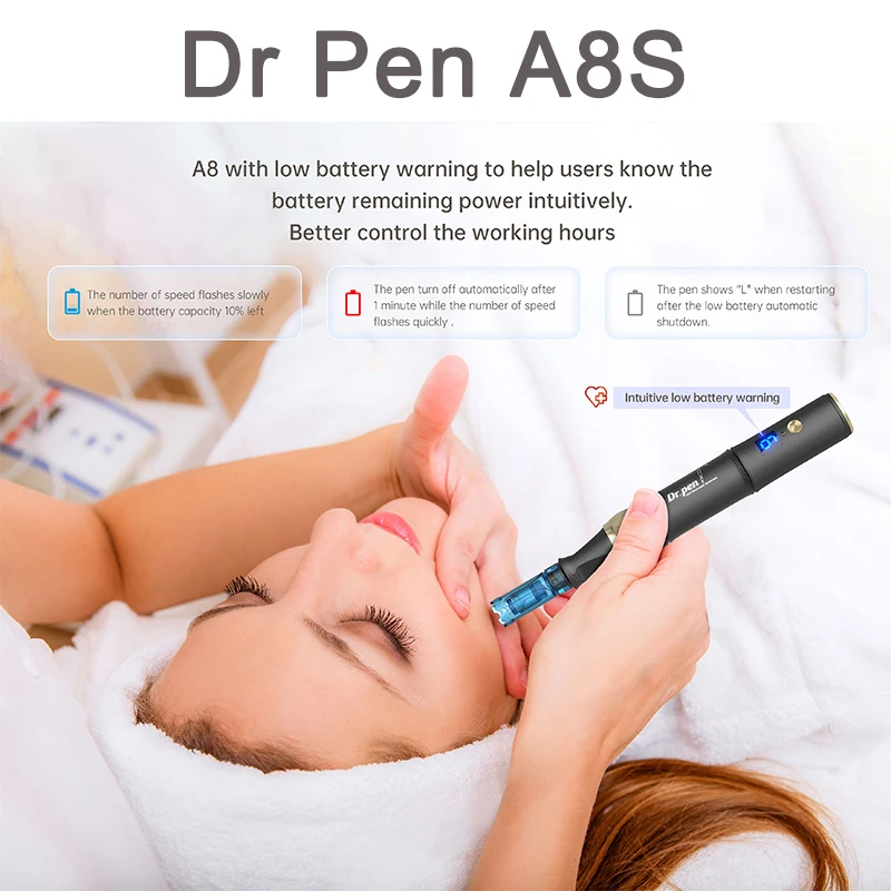 Dr pen a8s sem fio misroneedles derma caneta a8 com 32 peças cartuchos de agulha dr caneta 6 velocidade digital máquina de beleza