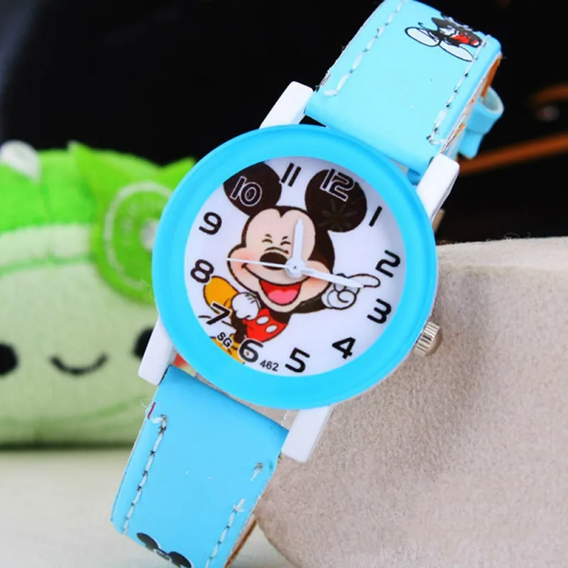 นาฬิกาการ์ตูนนักเรียนเด็กน่ารัก Mickey Mouse นาฬิกาเด็กชายหญิง Pu หนังนาฬิกาข้อมือควอตซ์นาฬิกาของขวัญวันเกิด