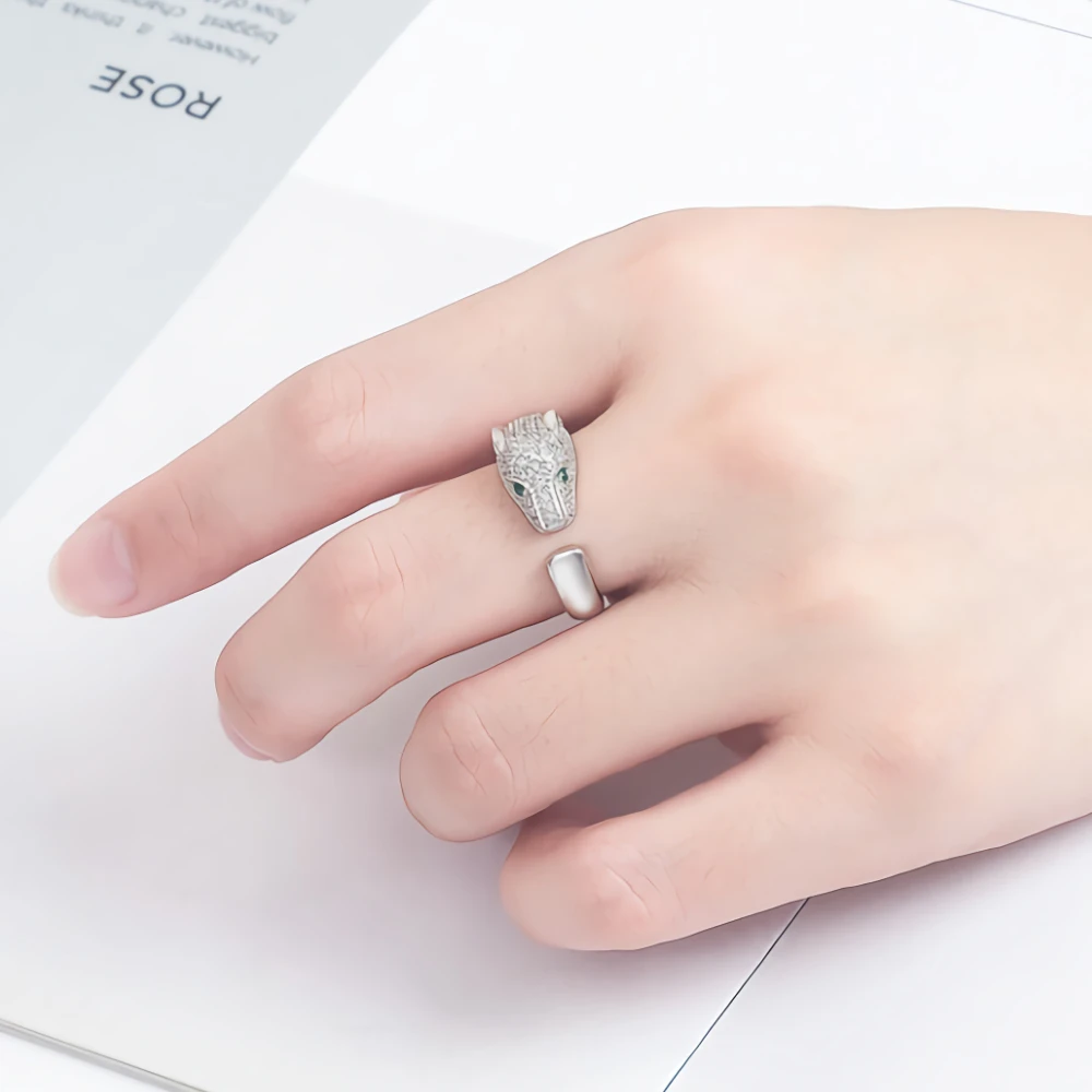 Anillos de cabeza de leopardo bonitos de cristal fino de Plata de Ley 925 de lujo para mujer, accesorios de boda a la moda, joyería, regalos de navidad