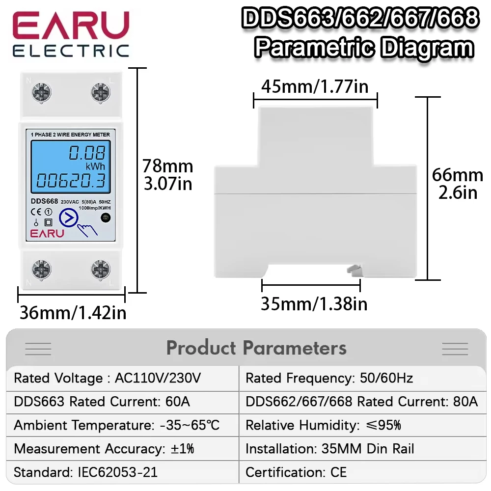 Single Phase LCD Digital Energy Meter Reset Zero kWh Voltage Current Power Consumption Counter Electric Wattmeter 230V Din Rail
