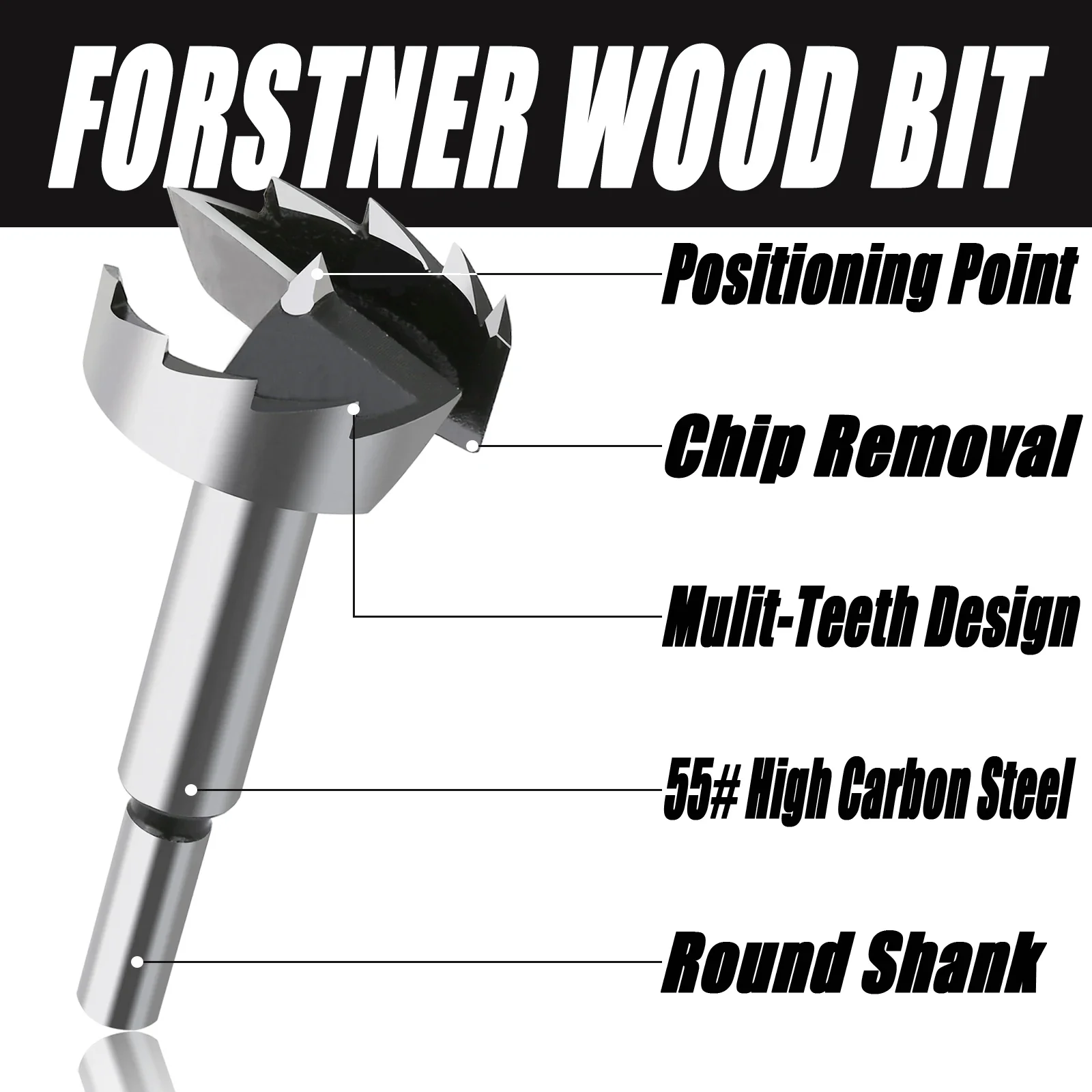 Vearter 1 PC 6 มม.-85 มม.Forstner งานไม้เครื่องมือรูบานพับเจาะ Bits Round Shank สูงเครื่องตัดเหล็กคาร์บอน