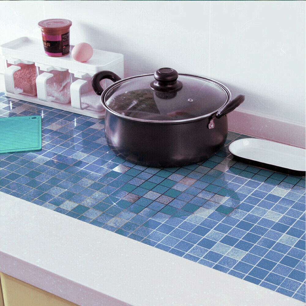 Blue Mosaic Self Adhesive Wallpaper Peel and Stick Bathroom Wallpaper Worktop Cover Wall Tile Stickers Kitchen Countertop Decor