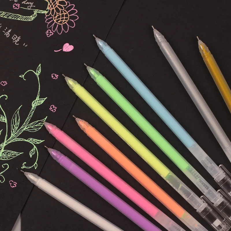 9/12 Kleur Grote Capaciteit Naald Markeerstift Fijne Punt 0.5Mm Gel Pen Tekening Diy Zwart Cardstock Tekening Markering Dagboek Krabbelen