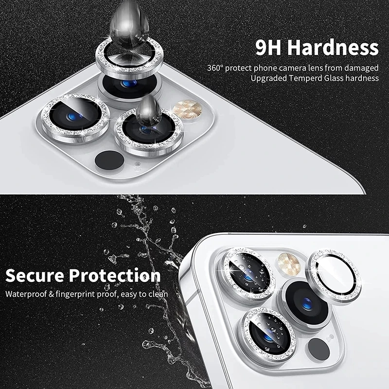 3Pcs Diamond Bling Protective Lens for iPhone 12 13 Mini 11 14 15 Plus Pro Max Glitter Camera Glass Decorative Protector
