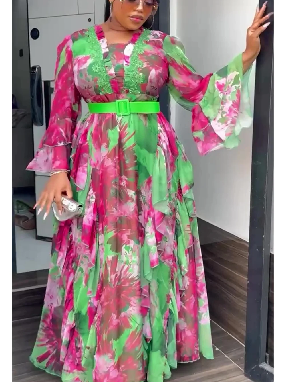 Plus Size Afrikanische Partykleider für Frauen 2025, neuer Sommer, modischer Druck, Hochzeit, Abendkleid, elegantes türkisfarbenes muslimisches Maxikleid