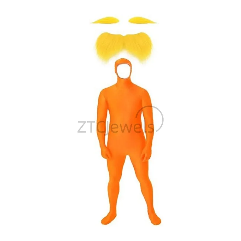 Halloween cosplay Party Jumpsuit Orange Costume Yellow Moustache and Eyebrow Baring Orange Bodysuit Masquerade Outfits