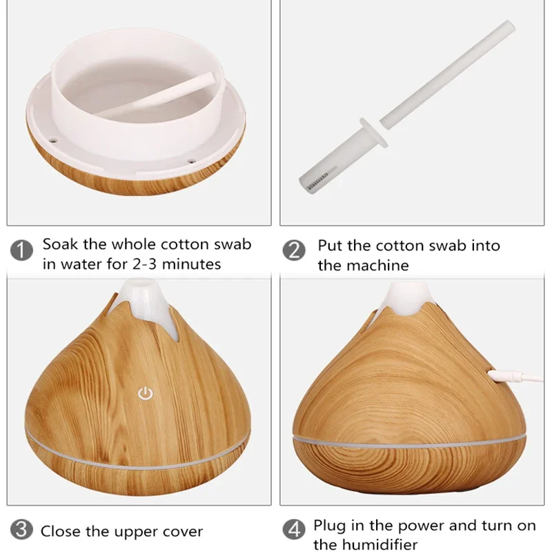 น้ํามันหอมระเหยน้ํามันหอมระเหยDiffuser 350MLไม้GrainรีโมทคอนโทรลUltrasonic Air Humidifier Cool 7 สีไฟLED