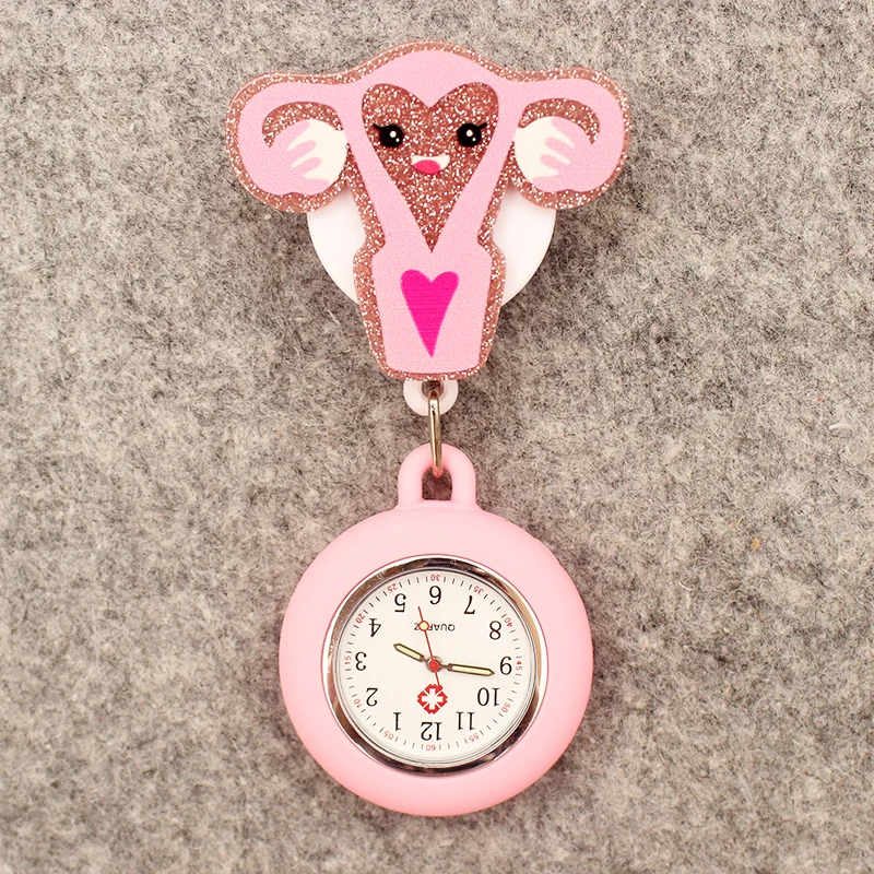 Orologio da tasca stile polmonare a forma di cuore cartone animato retrattile e con clip per uomini e donne da dottore e infermiere