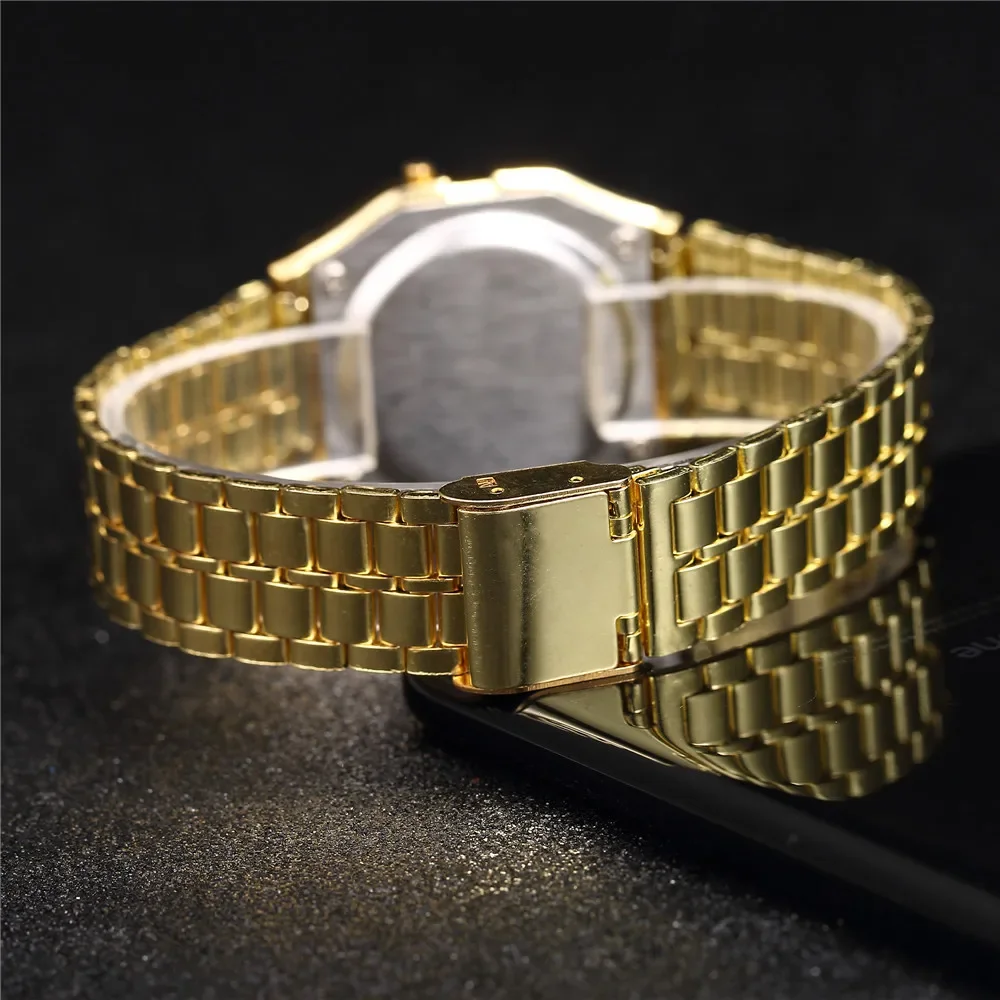 Orologi digitali a LED in acciaio inossidabile per uomo Orologio elettronico di lusso con nastro in oro Orologio da uomo d'affari di moda relogios masculino