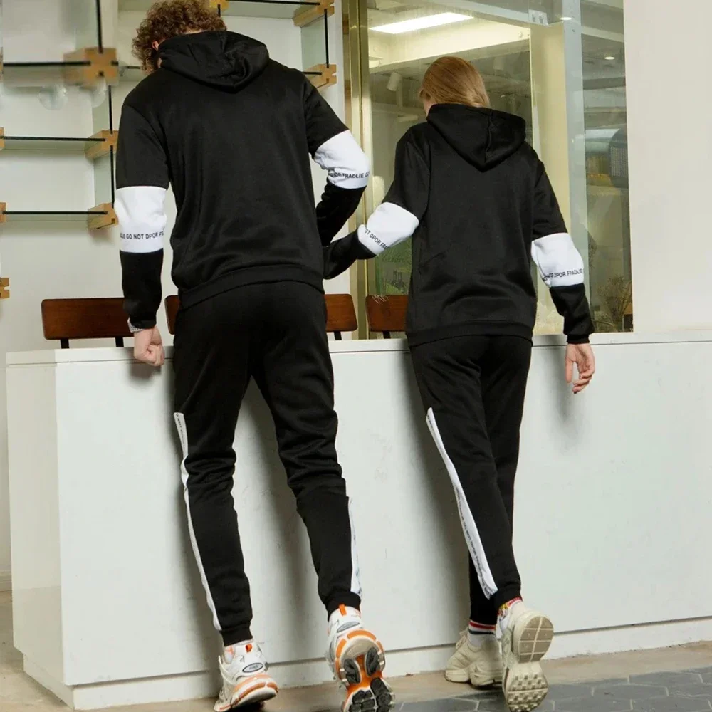 Agasalho masculino de alta qualidade moda com capuz moletom moletom casual tendência impressão pulôver clássico preto branco roupas jogging
