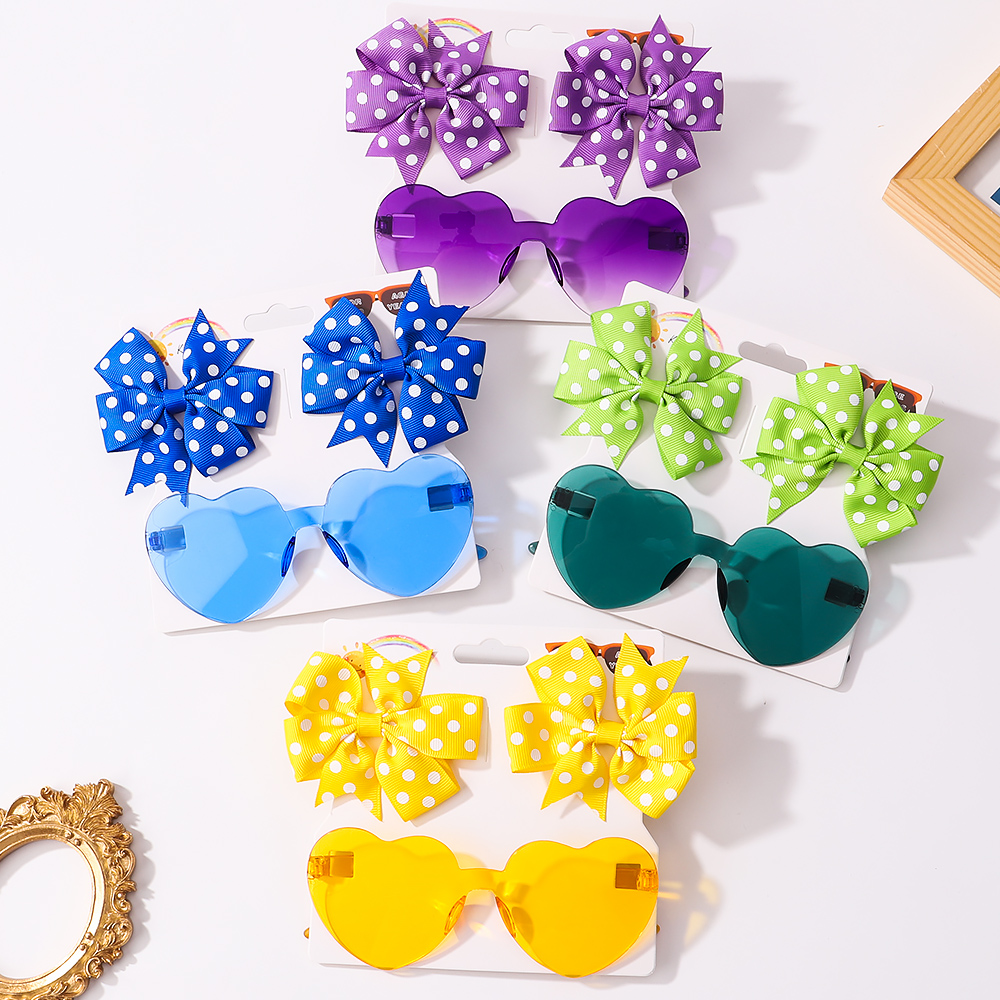 3 Teile/satz Kinder Nette Feste Dot Haarnadel Bunte Herz Sonnenbrille Set Mädchen Boutique Bowknot Haar Clips Kinder Haar Zubehör