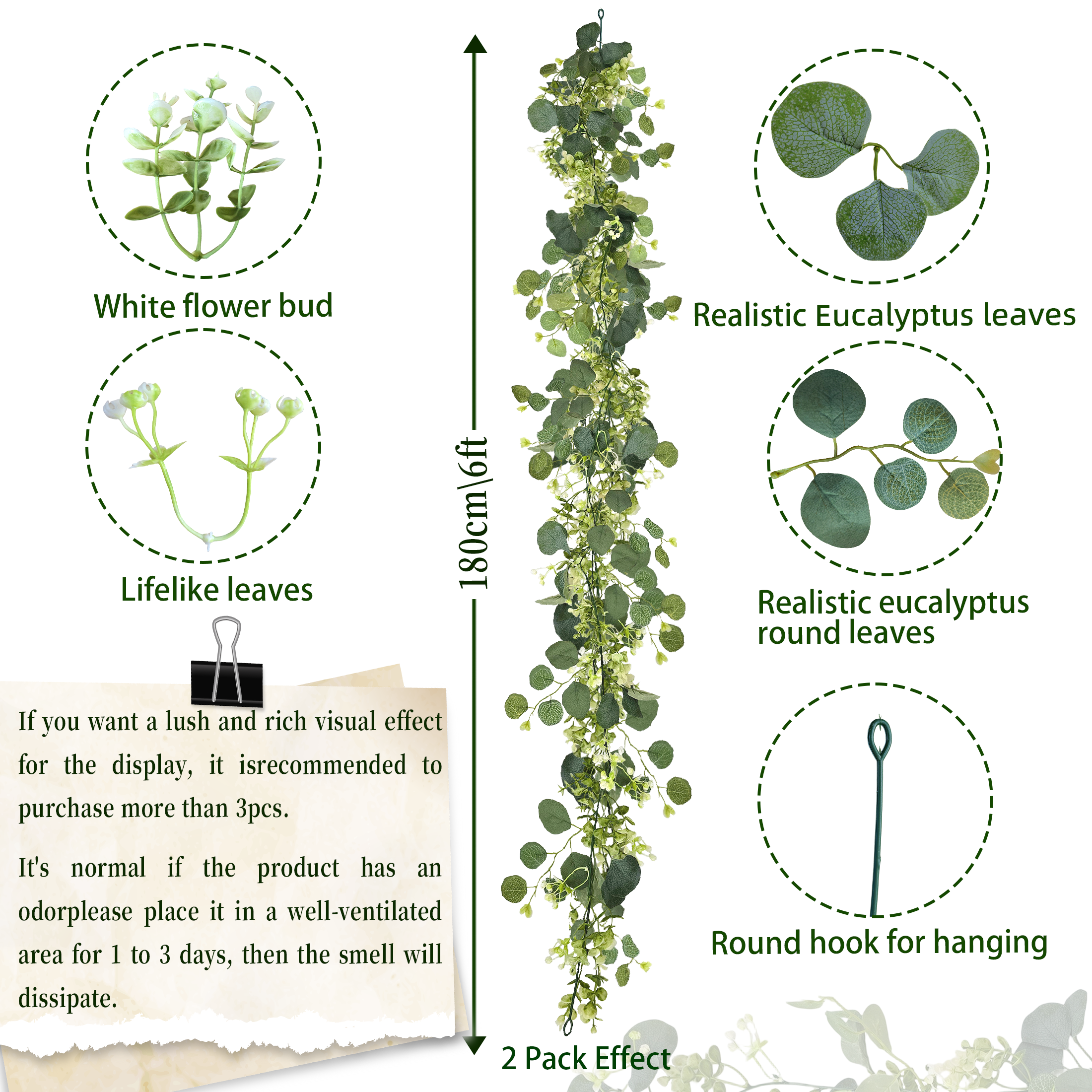 1pc Artificial Eucalyptus Leaves Greenery Garland Faux Plant Spring Vines With White Flowers Berries Wedding Home Party Decor