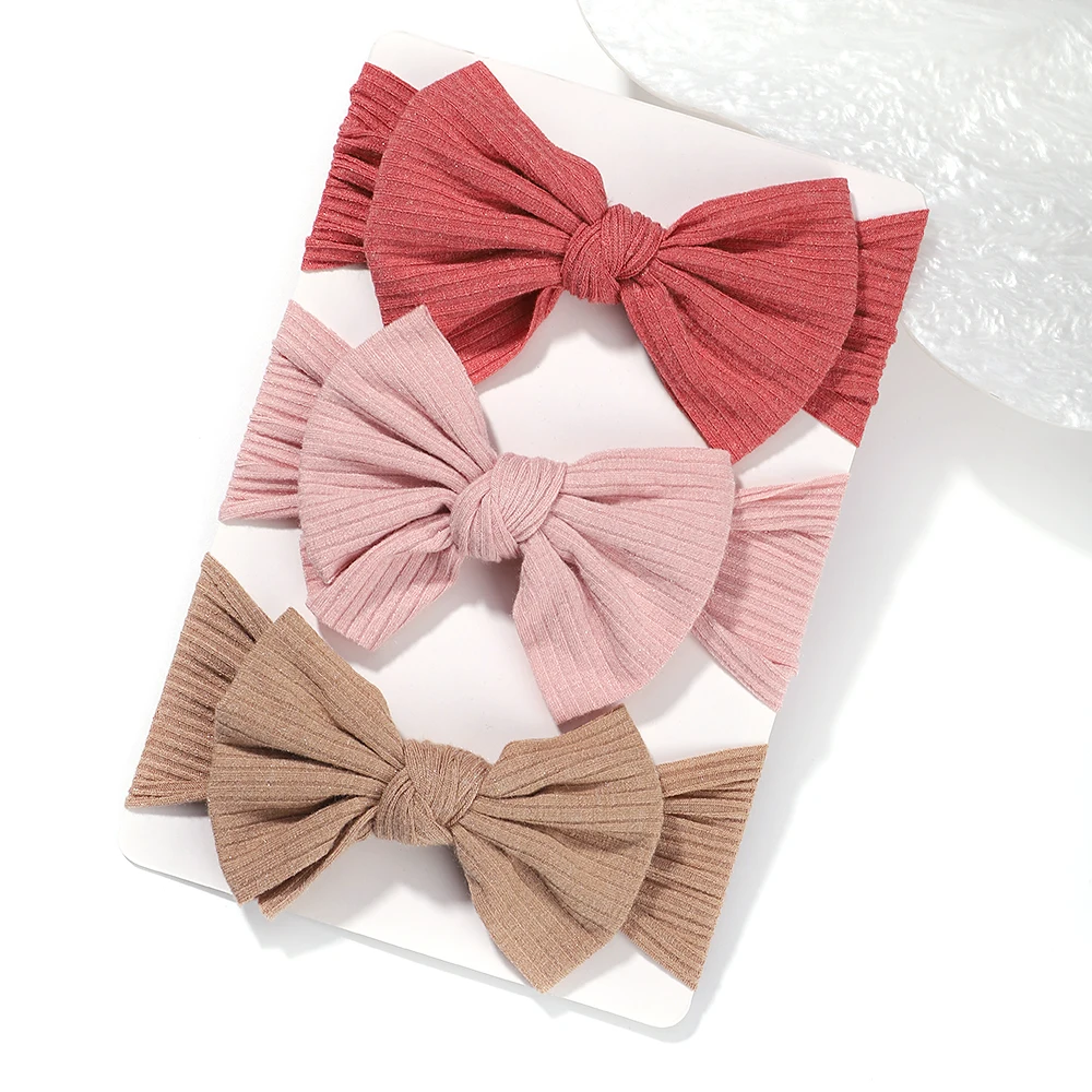 3 unids/set de diademas para bebé recién nacido, conjunto de bandas para el pelo con lazo de Color sólido, gorros infantiles de punto suave, turbante elástico, accesorios para el cabello de bebé