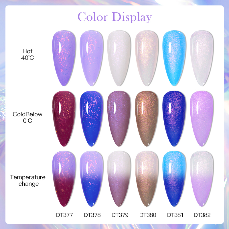 Esmalte de uñas de Gel térmico Auroras, barniz de Gel semipermanente que cambia de Color con brillo desnudo púrpura y temperatura brillante, 7ml
