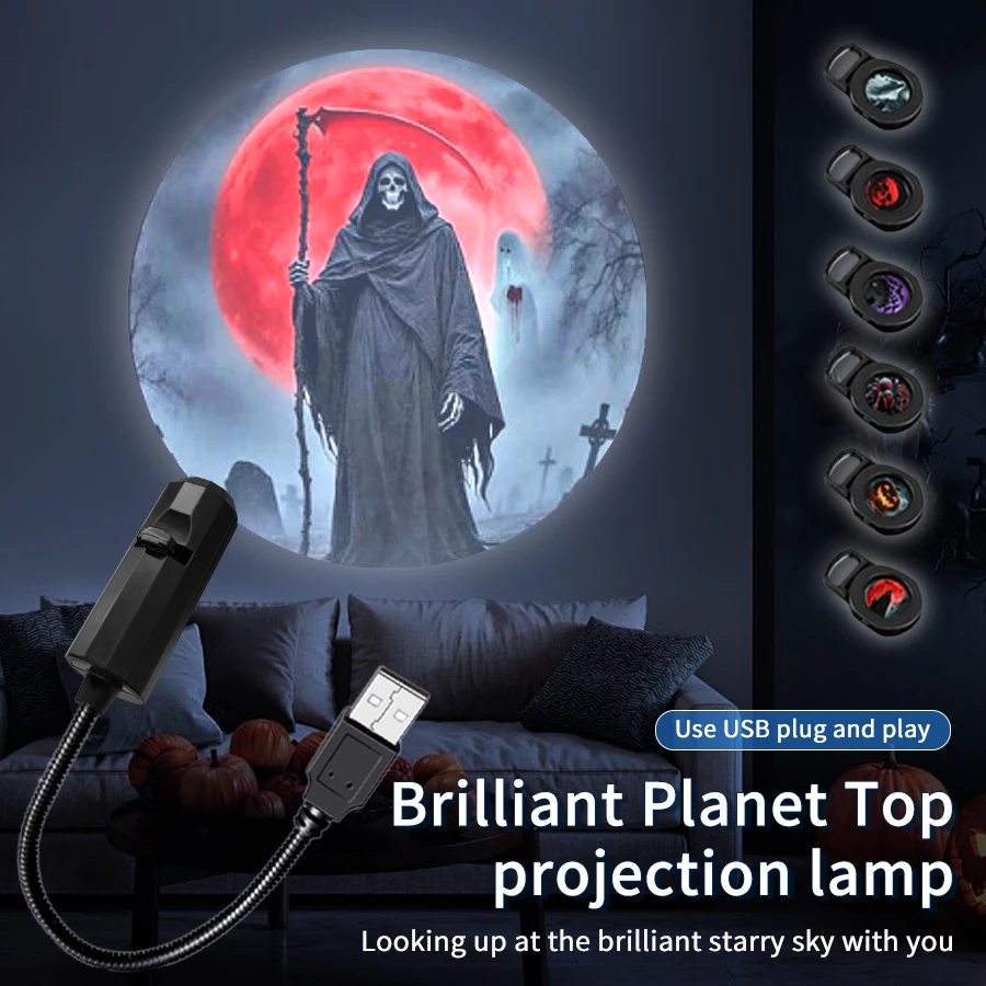Led Halloween Mond Lampe USB Projektor Nachtlicht Weihnachten Urlaub Ornamente für Decke Wand Atmosphäre Stimmung Licht Einstellbar