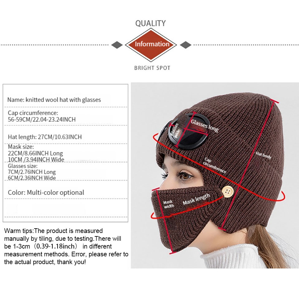 GETINIF 1Pcs Winter Warm Pilot Ear Protection Hat Windproof Cold Proof Thickened Knitted Hat for Women with Mask Knitted Hat