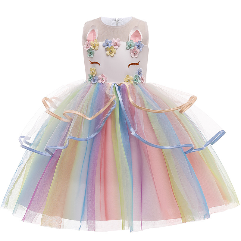 Abito tutù unicorno per neonate Abito da principessa arcobaleno pastello per ragazze Abito da festa di compleanno per bambini Costume da unicorno di Halloween per bambini