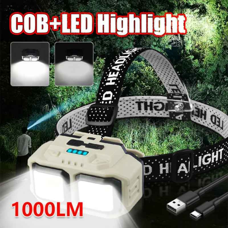 Lampada frontale super luminosa 1000LM USB C ricaricabile Torcia frontale di sicurezza mineraria Modalità luce rossa Torcia frontale inclinabile di emergenza