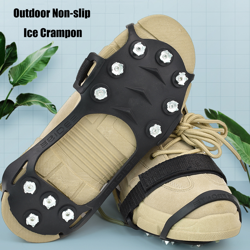 Crampones de 11 dientes para exteriores, senderismo, escalada, nieve y hielo, cubiertas antideslizantes para zapatos de invierno, picos, accesorios para zapatos de nieve
