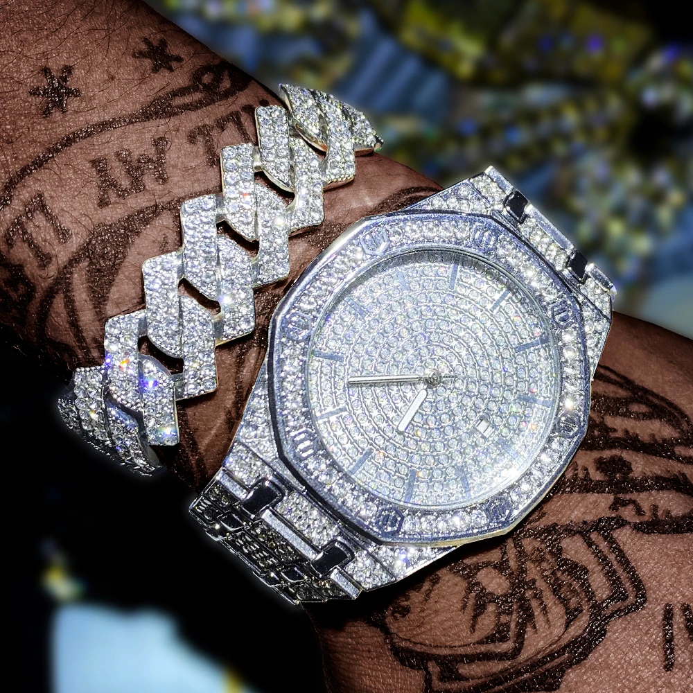 Iced OutนาฬิกาสําหรับชายนาฬิกาสําหรับชายHip Hopแฟชั่นCool Bling Bling Gold Diamond Luxury MensนาฬิกาDropshipping ...