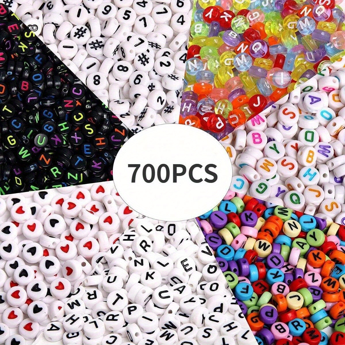 700 Uds. Cuentas redondas de 7 colores con letras, cuentas acrílicas con números del alfabeto (7x4mm) para fabricación de joyería, collar y pulsera DIY