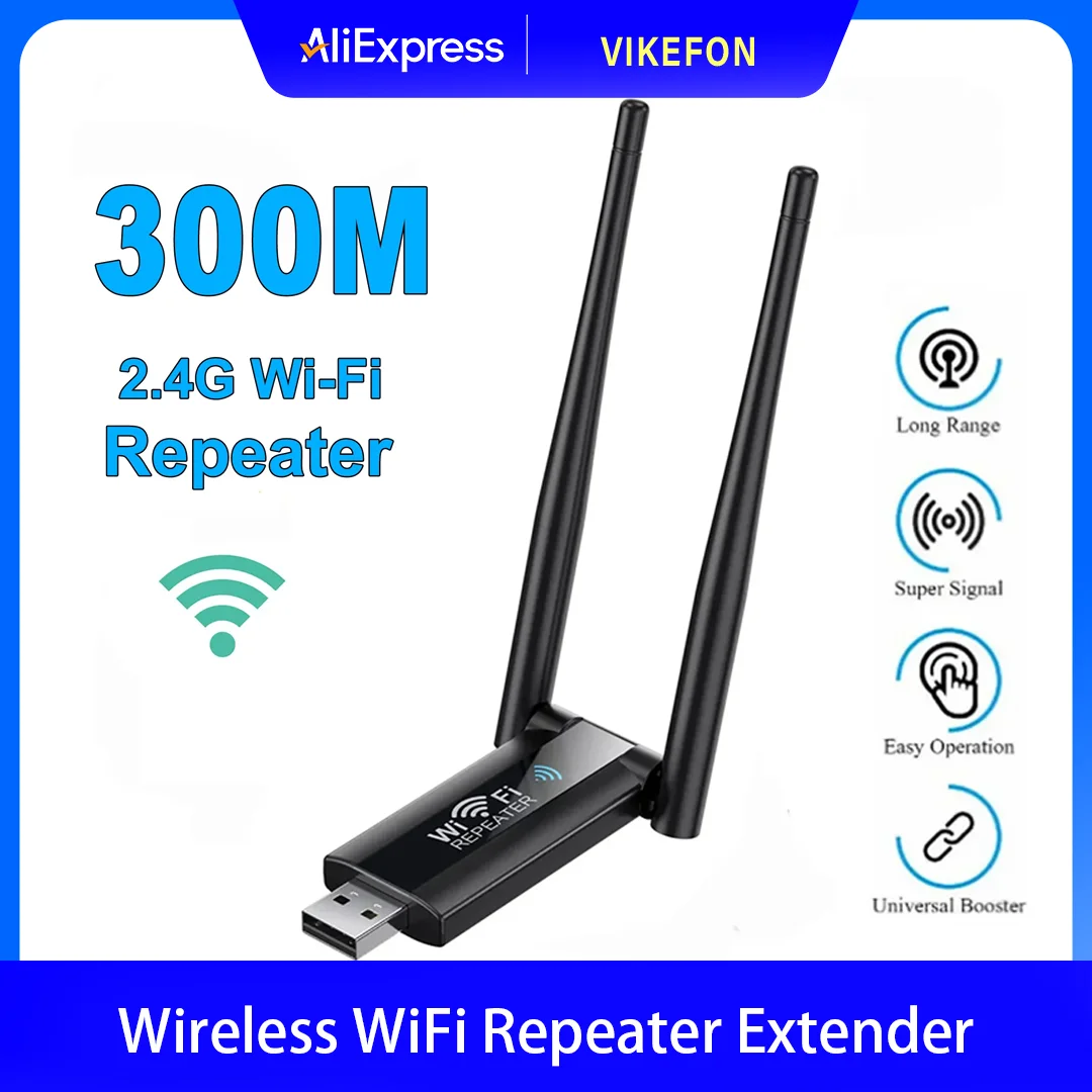 2.4G 300Mbps WiFi Repeater Wi-Fi Router Home Network Extension WiFi Signal Amplifier Booster Long Range Wireless USB Extender