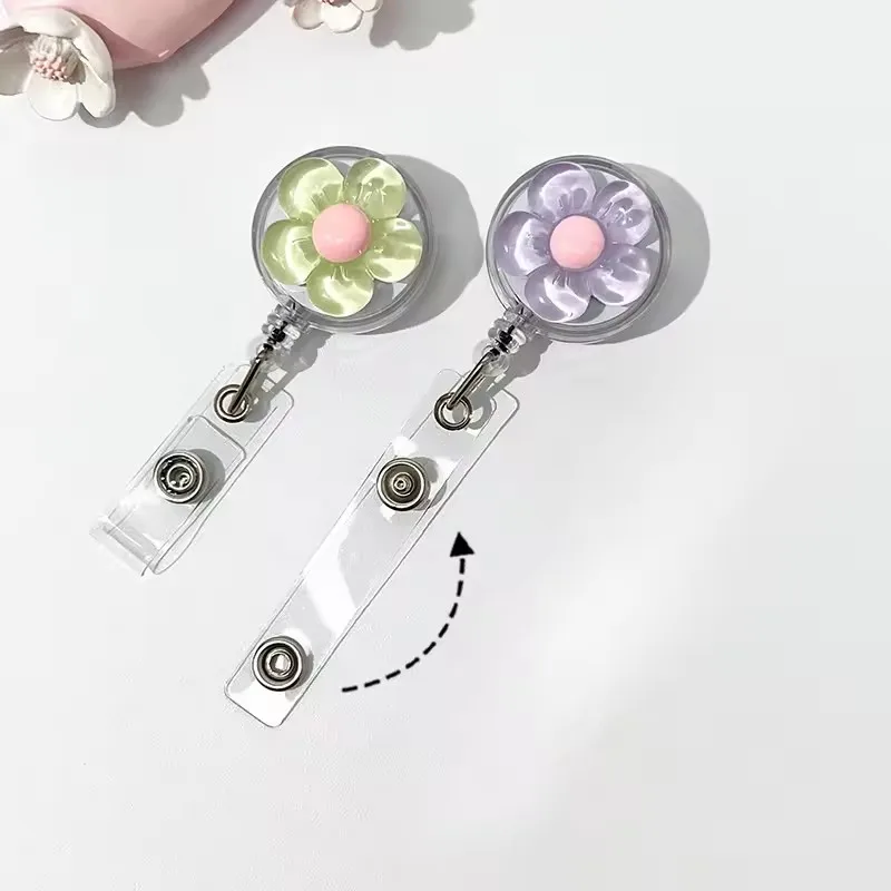 1pcs น่ารักดอกไม้ Badge Reel สําหรับผู้หญิง Retractable Worker ID Card ดึงหัวเข็มขัด Doctore พยาบาล ID Card Badge ผู้ถือคลิป