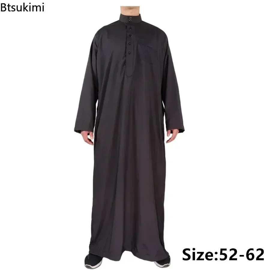 2024 Nahost Männer Kleidung muslimische Mode Abayas Männer einfarbige Robe Pakistan Kaftan arabische islamische Jubba Thobe Musulman Homme