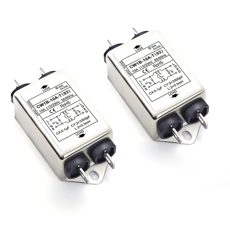 단상 AC EMI 필터 CW1B-3A/6A/10A-T(03) 250V 오디오 전력 정화기 간섭 방지 솔더 시트 유형 전력 필터