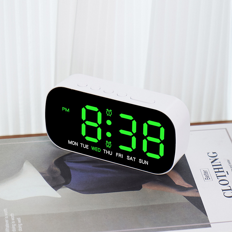 Reloj despertador digital con alimentación USB, temperatura, fecha, semana, alarma dual, modo nocturno, despertador, 5 niveles de brillo, reloj LED de 12/24H