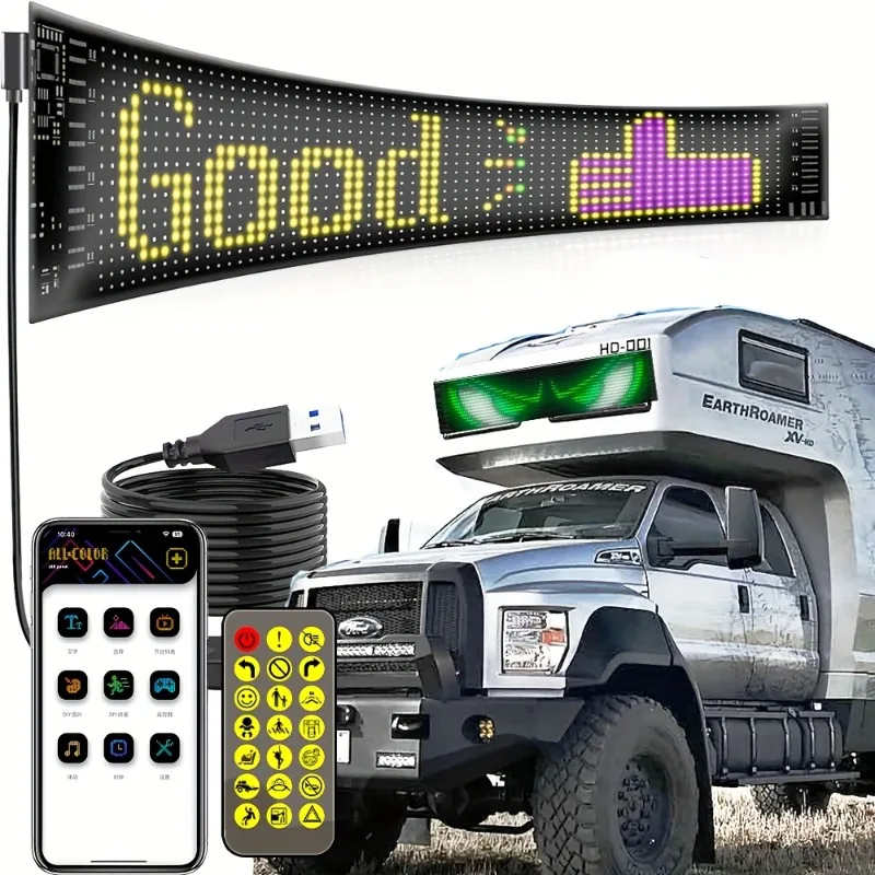 LED Matrix Pixel Panel USB 5V RGB Car Sign Bluetooth App Control Flexible Addressable Pattern Graffiti Scrolling Text Animation