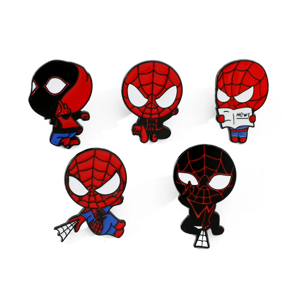 5 pçs criativo dos desenhos animados homem-aranha broche bonito homem-aranha esmalte pino de metal emblema jóias roupas mochila acessórios