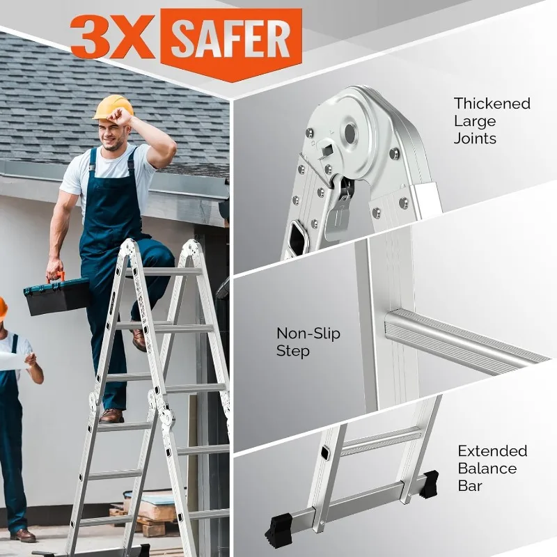 Folding Ladder Multi-Purpose Aluminium Extension 7 in 1 Step Heavy Duty Combination EN 131 Standard (12.5 Feet)