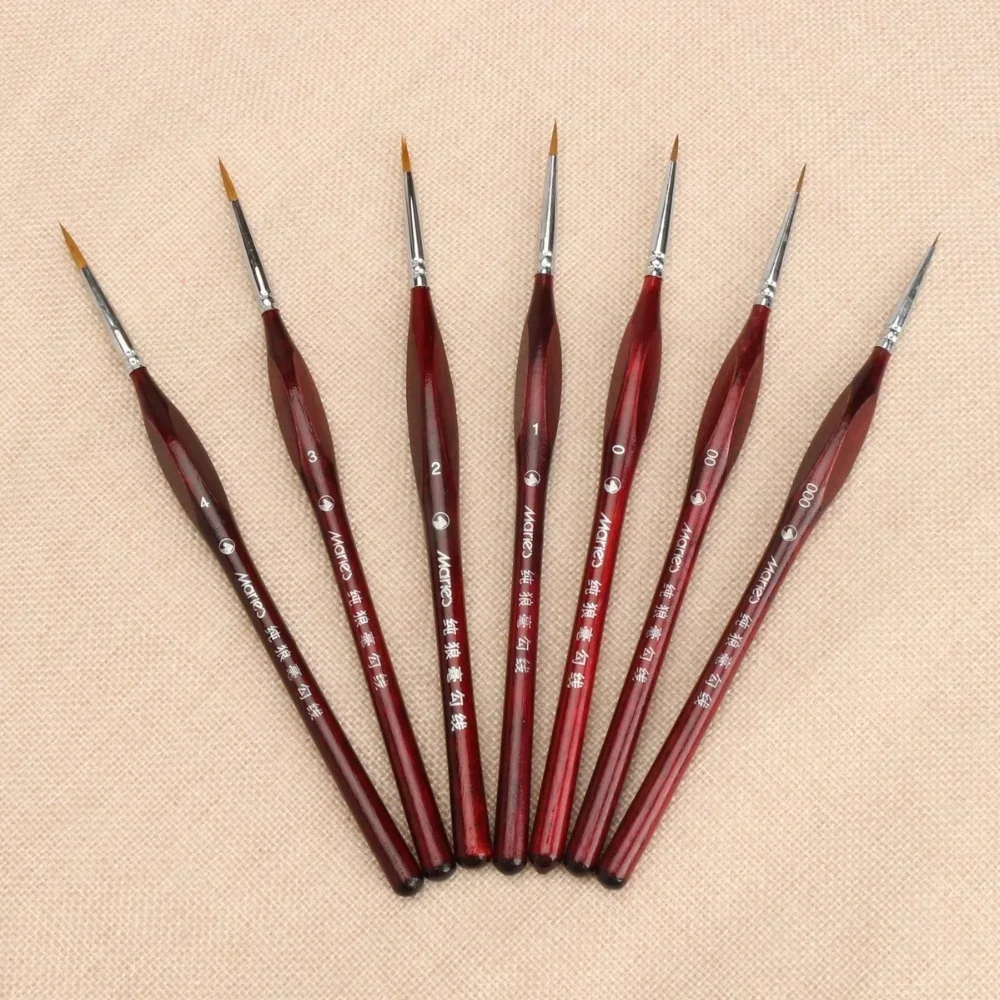 7 ชิ้นชุดแปรงทาสีมืออาชีพ Sable ผมเล็บวาดภาพวาดปากกา