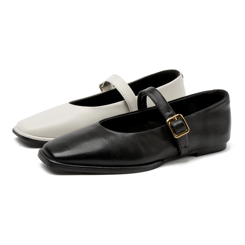 AIYUQI Mary Jane Shoes Female Genuine Leather 2025 New Snap Ballet Shoes Women Square Toe Flat Cowhide Ladies Shoes
