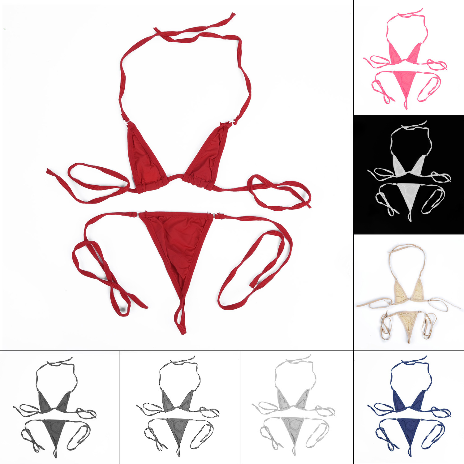 セクシーな女性ミニタンガビキニセット水着ランジェリー Biquinis ネクタイサイドパンティー 3 点 Tバック Trikini 下着水着