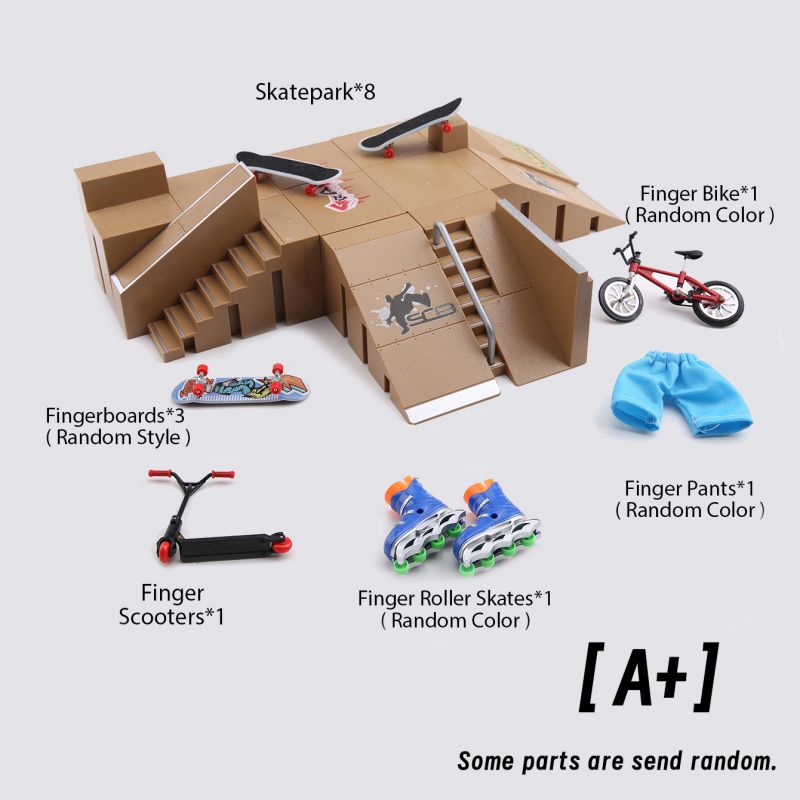 Tech Practice Deck Finger Skatepark Kit DIY Skateboard Ramp Park Fingertip Scooter Stunt Plattform Set mit Fahrrad Neuheit Spielzeug