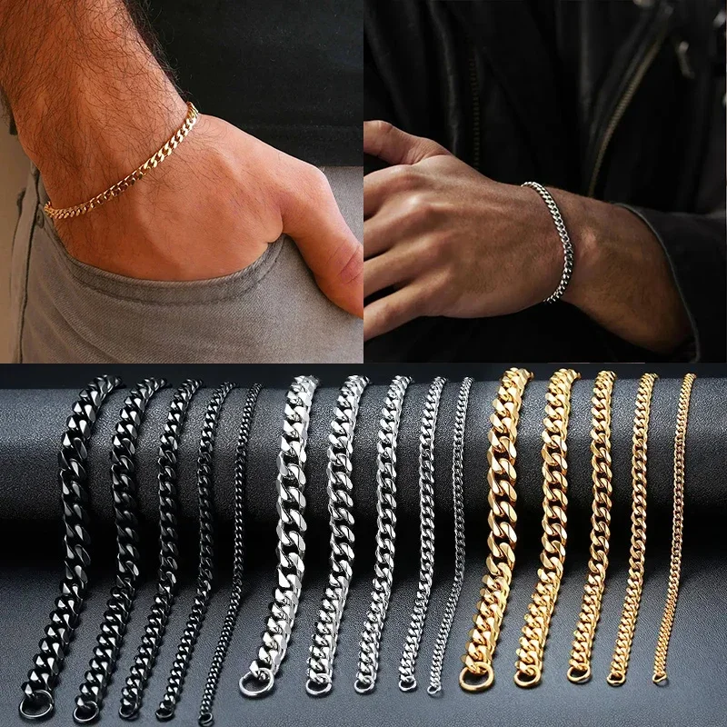 5-9MM Bracciale da uomo in acciaio inossidabile impermeabile Miami Curb Chain per le donne Classico punk pesante cinturino a maglia cubana regalo di gioielli