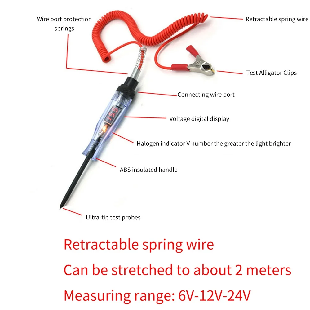 Probador de circuito automático de alta calidad, probador de voltaje de camión, circuito DC 6V 12V 24V, probador de circuito automático, pluma de prueba de sonda de diagnóstico automático
