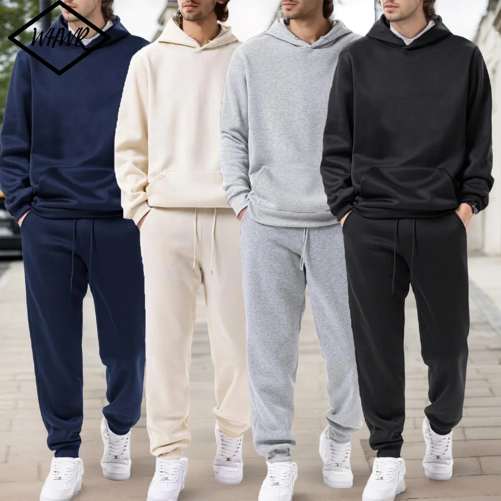 Männer Herbst und Winter Einfarbig Hoodie + Jogging Hosen Zwei-stück Set Modische Outdoor Casual Sportswear Männer der Trainingsanzug