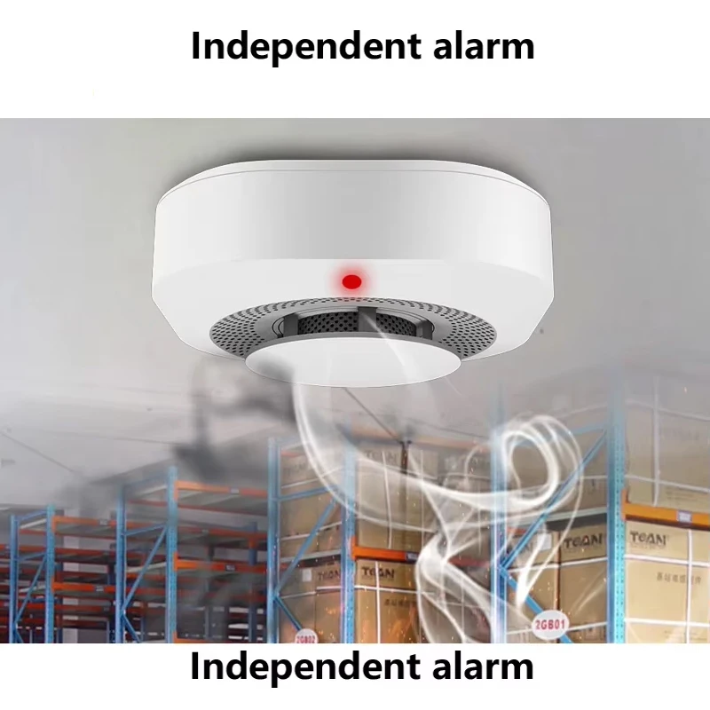 Detector de humo inalámbrico de protección contra incendios de color blanco: sensor de humo altamente sensible para sistema de alarma doméstica